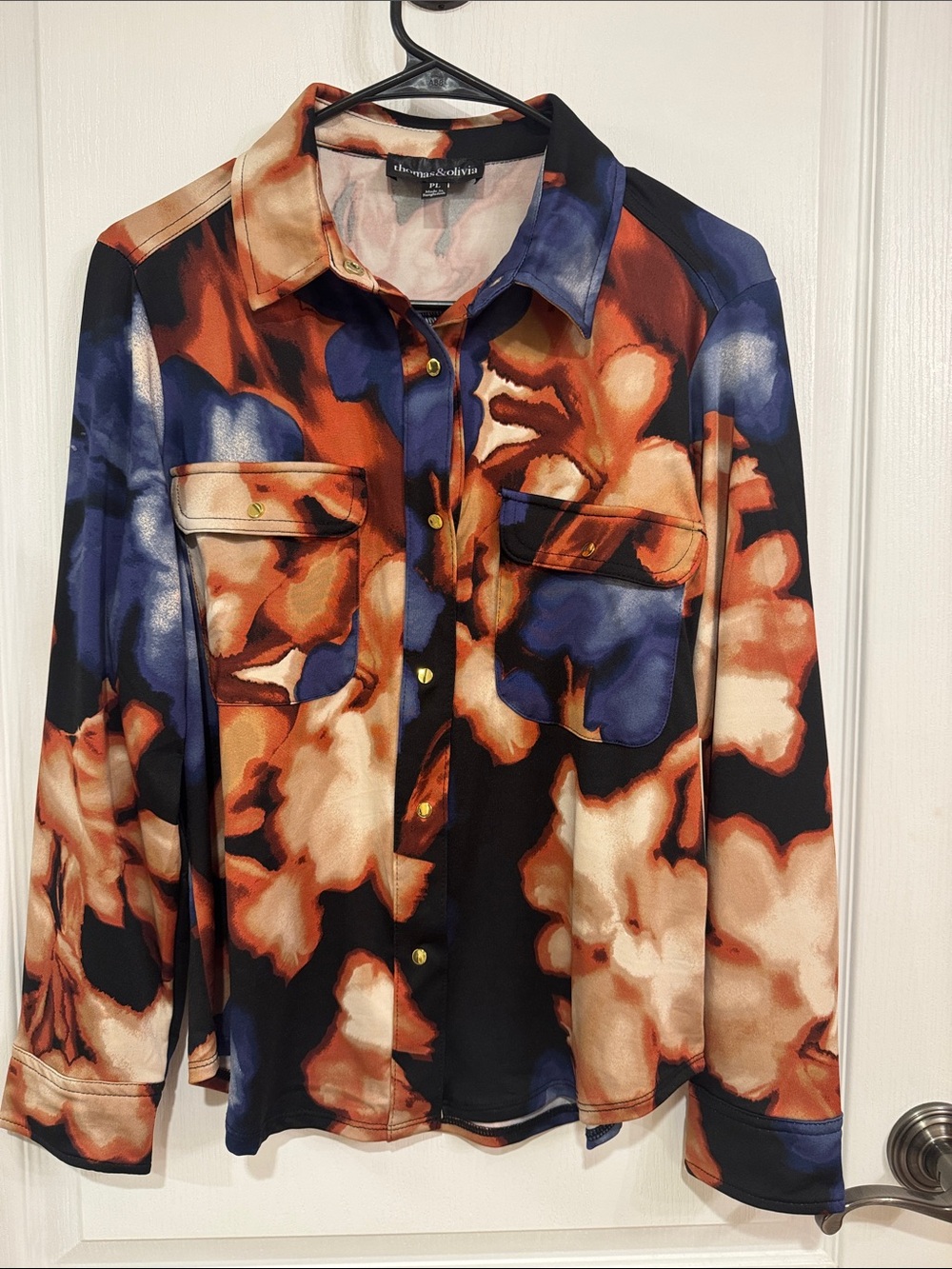Abstract Floral Button-Down Shirt in Navy, Rust & Cream